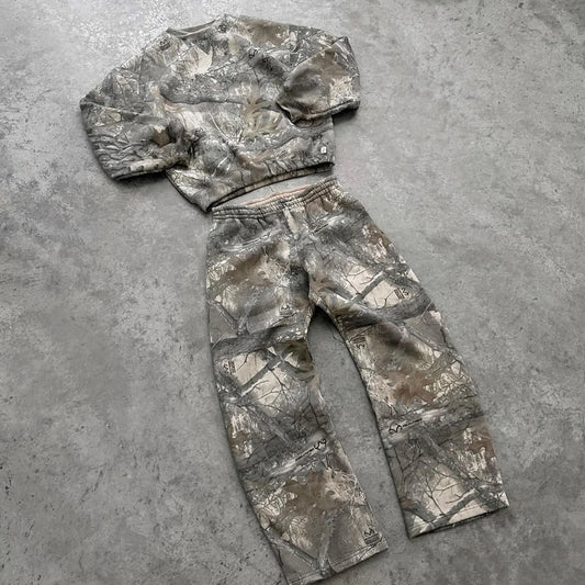 Streetwear Camouflage Two-Piece Set European American Harajuku Zipper Hoodie Y2K Pullover Loose Sweatpants Casual Wide Leg Pant
