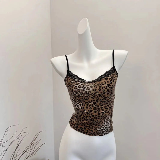 Women'S Leopard Crop Top Sets Fashion Vest Aesthetic Corset Top off Shoulder Sleeveless Y2K Sexy Vintage Tank Tops 2000S Clothes